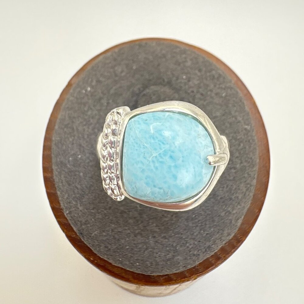Amazonite Bezel Set Statement Ring VTG Solid Sterling Silver 925 Size 7